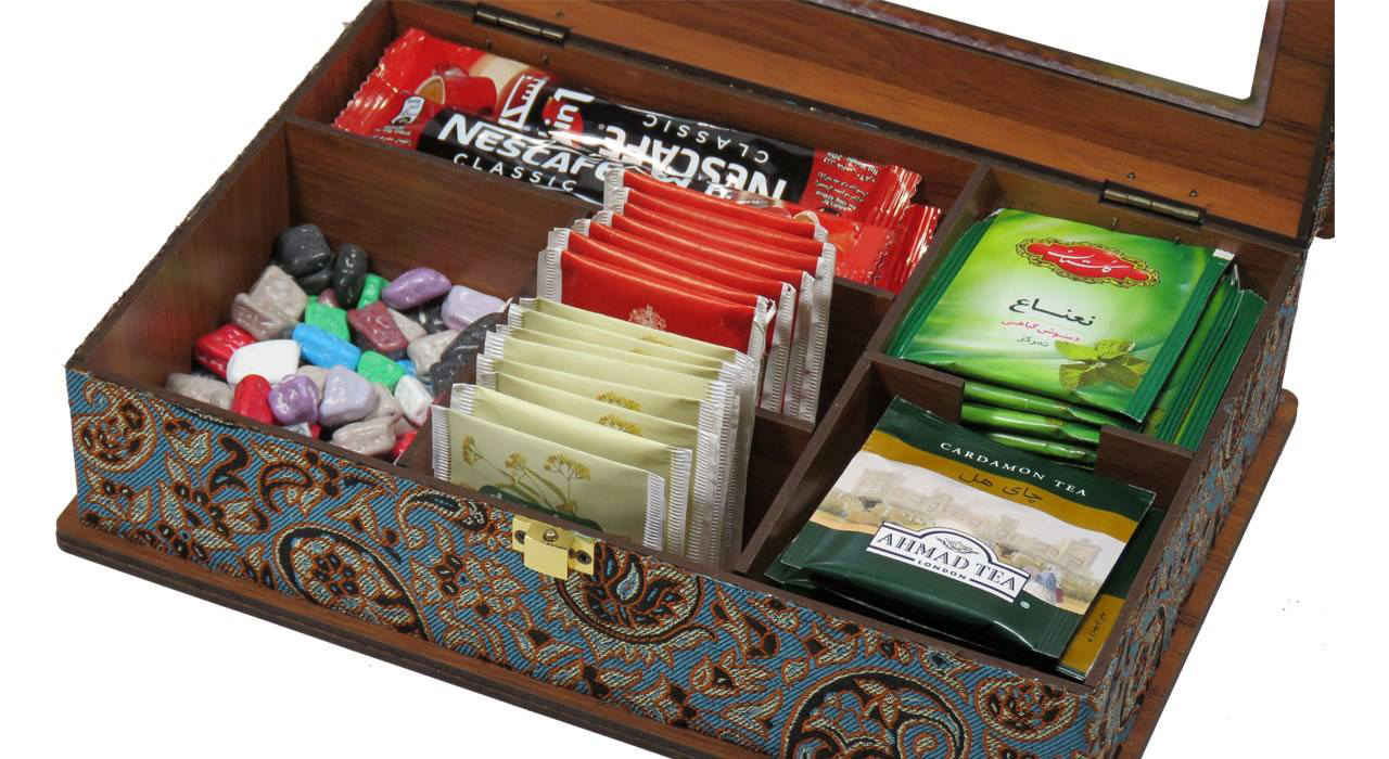 Decorative Wooden Tea Organizer – Termeh Pattern