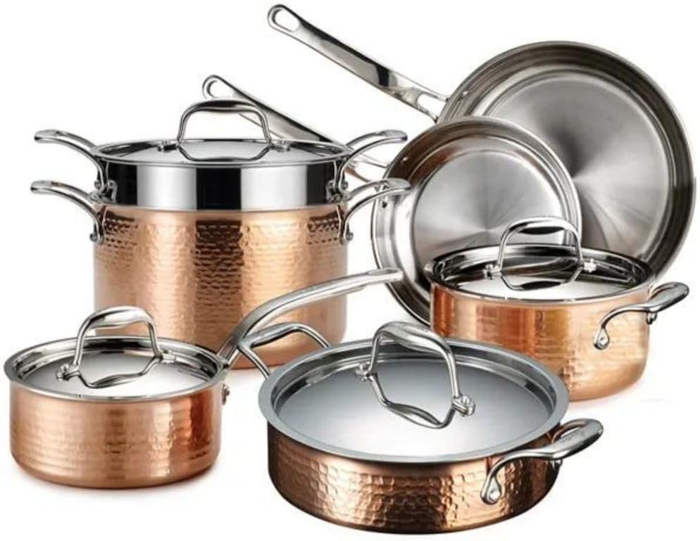 Martellata Tri-Ply Hammered Copper 11-Piece Cookware Collection