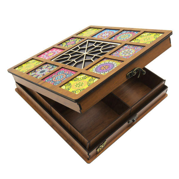 Wooden Tea Storage Box with Chests – Persian Art Design