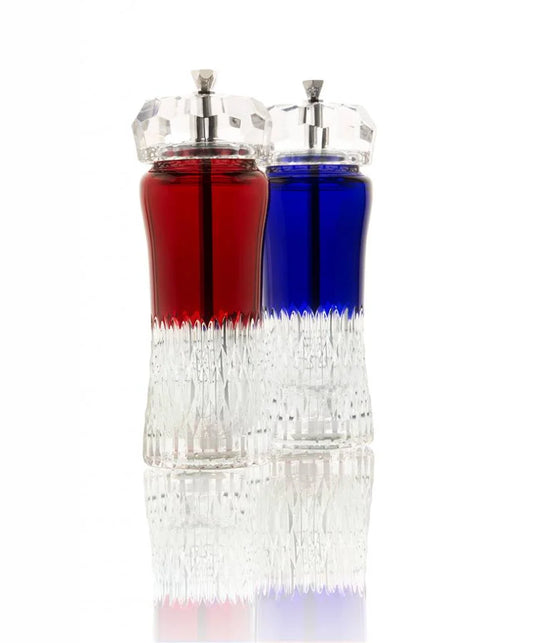 Exclusive Ruby & Royal Blue Crystal Salt & Pepper Grinders – Sterling Silver Tops